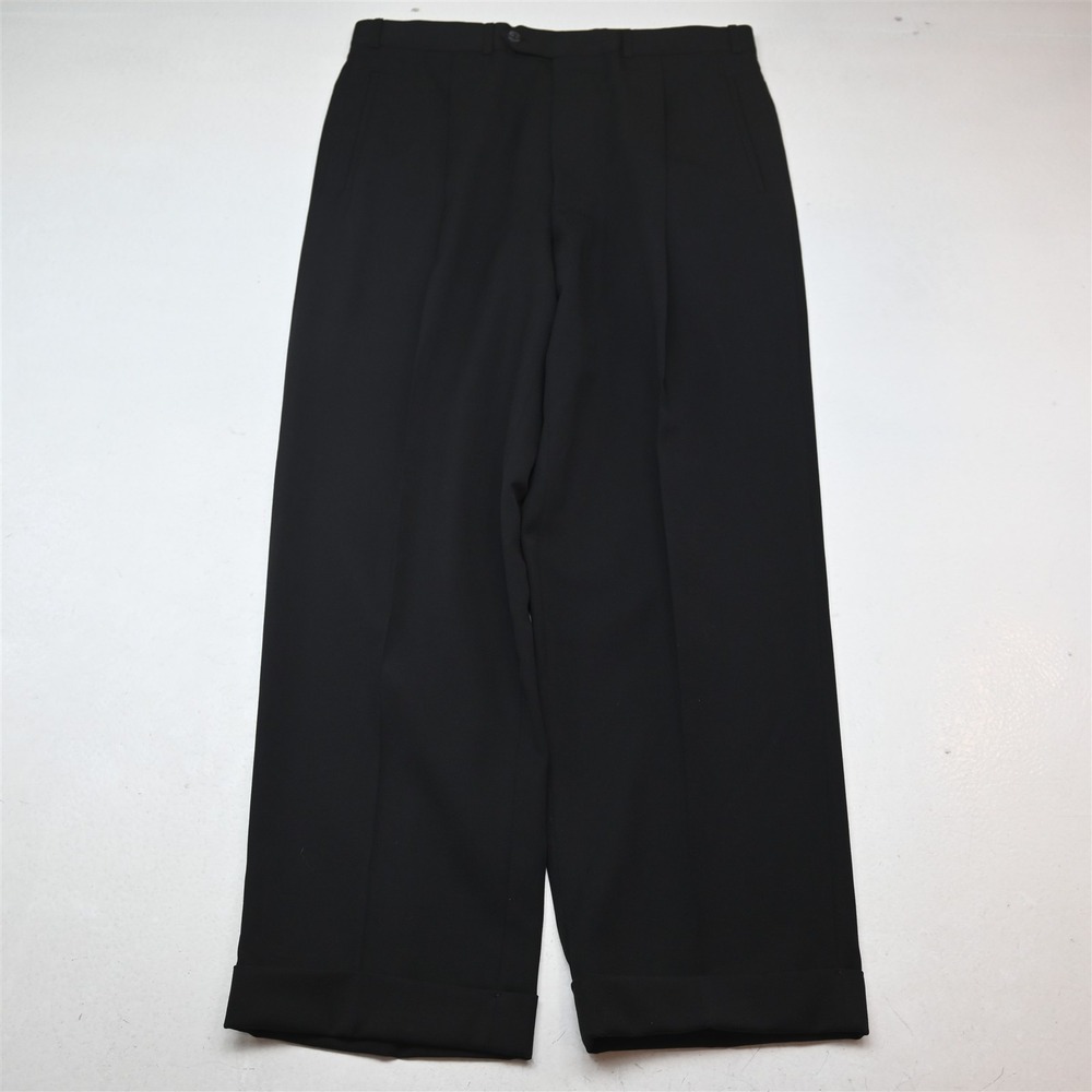Samuelsohn 34x32 Black Super 100s Wool Pleated Cuffed High Waist Mens Pants